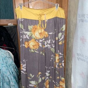 Women XL 34X34 Floral Yellow Gray Comfort Pants drawstring waist NWOT
